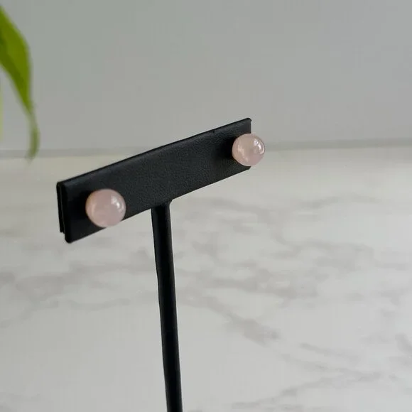 Sterling Silver & Rose Quartz Stud Earrings - Picture 3 of 5